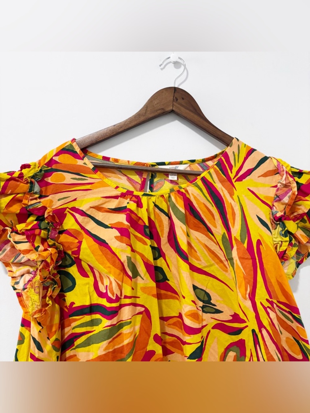 Terra & Sky Tropical Floral Flutter Ruffle Cap Sleeve Blouse Womens Size 1X Art - Picture 3 of 14